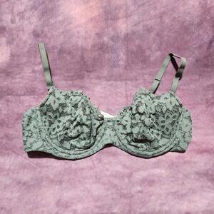 Body By Victoria Unlined Demi Bra Green Lace 36D Floral Sheer